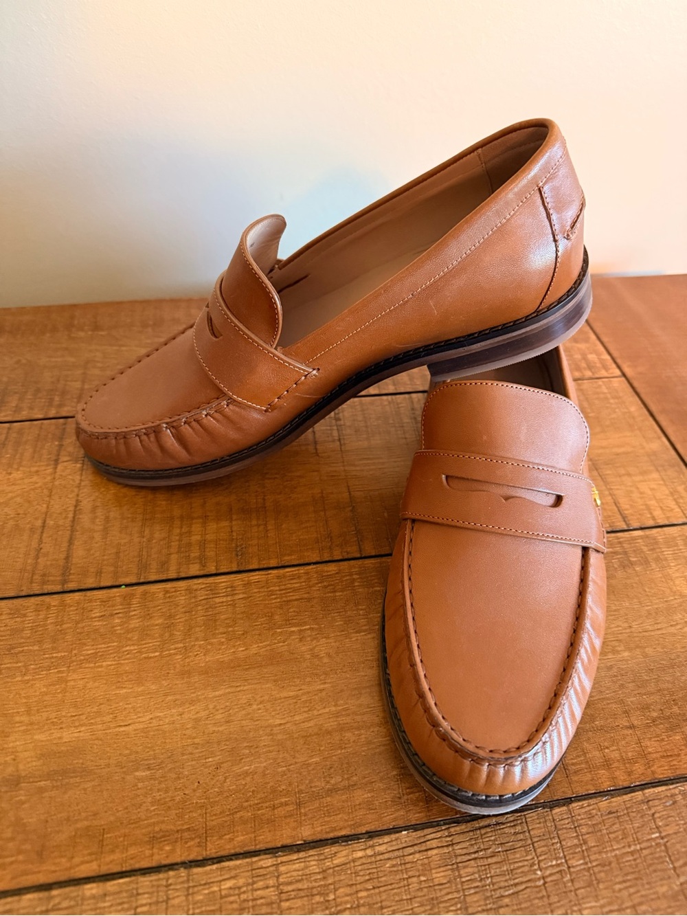 Cole Haan Women's Tan Leather Penny Loafers - Picture 3 of 10